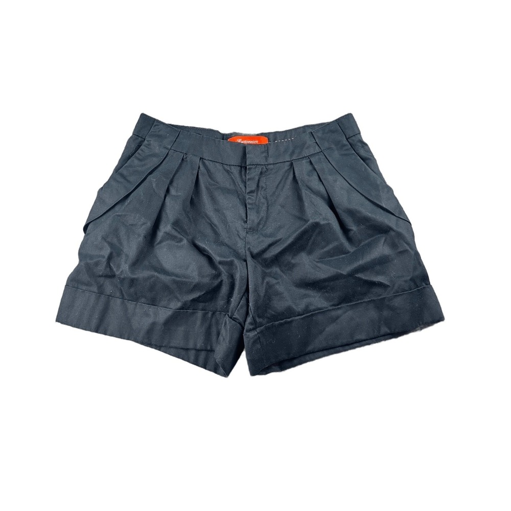 Cartonnier Shorts Women 0 Black Tencel Cotton Pleated Preppy Summer Vacation